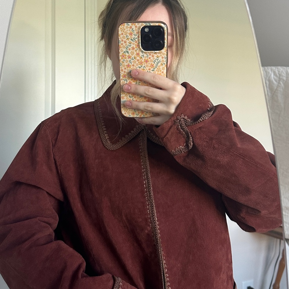Vintage leather jacket Crochet details